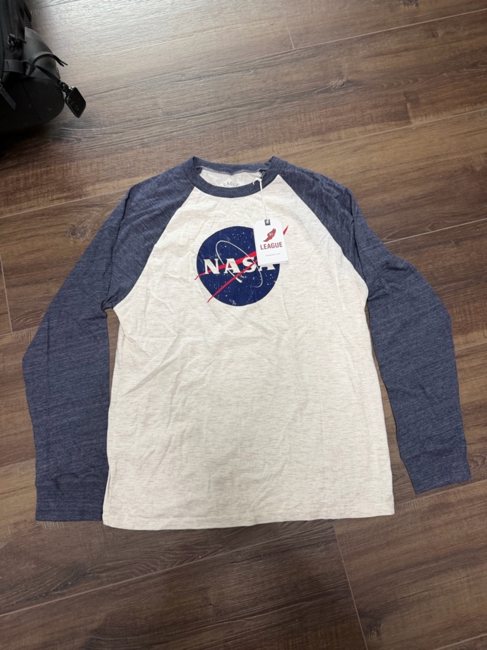 League NASA Raglan Long Sleeve Shirt - Cream Body with Navy Sleeves